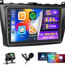 8 Core 4+64G Car Radio for Mazda 6 2007 2008 2009 2010 2011 2012, 9" Touch Screen Bluetooth Radio with Carplay Android Auto, Support Bluetooth5.0 32EQ 1280 * 720 Resolution GPS WiFi + Backup Camera