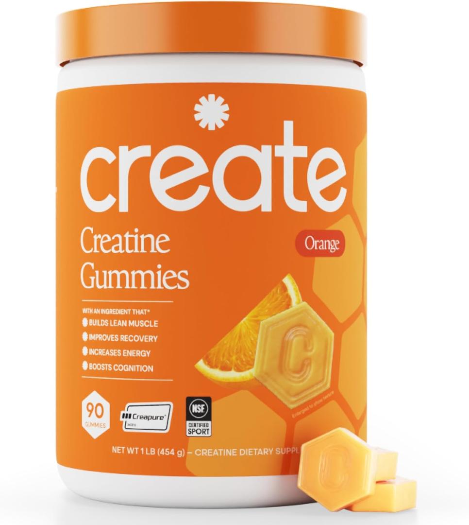 Create Creatine Monohydrate Gummies for Women and Men, Orange, 90ct (EXP 08/01/27)