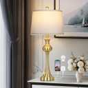 Cinyirong 28.75" Gold Table Lamps Modern 3-Way Touch Control Dimmable Bedside Lamp with USB A+C Ports & AC Outlets for Living Room Bedroom Nightstand Lamp (Bulb Included)