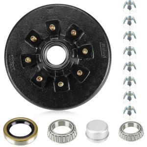 12" x 2" Trailer Brake Drum Kit 8 on 6.5" Bolt Circle, 8-Lug with 9/16 Stud for 7K 7,000lbs Load Trailer Axle