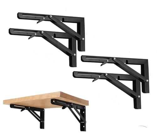 Black Folding Shelf Brackets Max. Load 220 lb, Heavy Duty DIY Wall Mounted Shelf Bracket Space Saving for Table Work Bench (6 INCEH-3PCS)