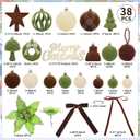 38Pcs Velvet Christmas Ornaments Set, Brown Green Beige Flocked Christmas Ornaments for Xmas Tree Decorations Shatterproof Plastic Hanging Balls for Indoor Home Party Holiday Decor Gifts