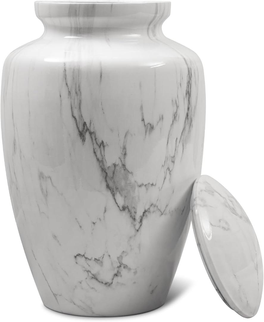 Urn for Ashes Adult Male and Female,Large White Marble Finish Urn for Man & Women,Memorial Urns for Human Ashes Adult Man (220LB)