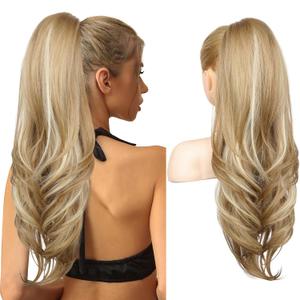 SEIKEA Versatile Drawstring Ponytail Extension, 26" Long Wavy Multi Layered Clip in Ponytail Hair Extensions Stand Up High Fake Pony Tail Soft Natural Synthetic Hairpiece Medium Blonde/Blonde