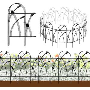 Thealyn Metal Decorative Garden Fence Border, 32 in.H x 19.5 in.W (10 Panels, Total Length 16 feet) No Dig Fence Rustproof Wrought Iron Landscape Fencing for Flower Bed, Trees, Black