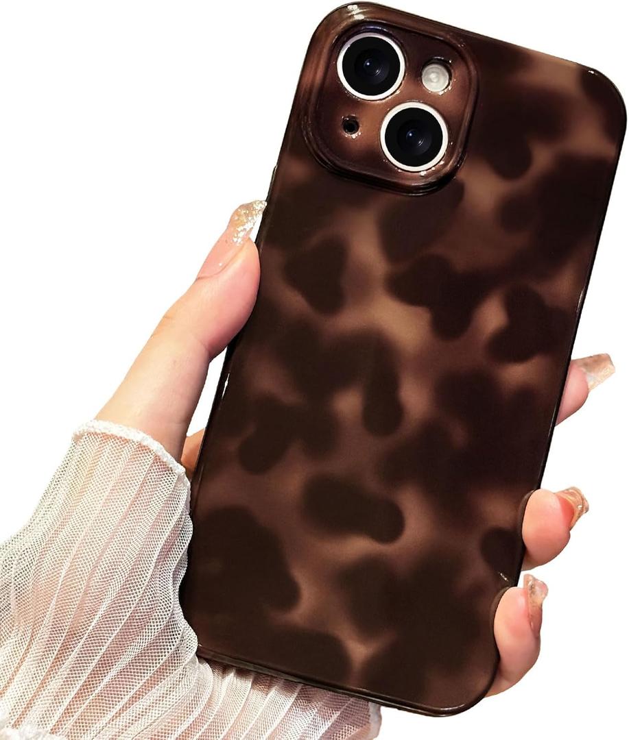 Anuck for iPhone 15 Case Tortoise Shell Phone Case, Cute Chic Amber Leopard Cheetah Print Aesthetic Design Full Camera Protection, Soft TPU Slim Shockproof Cover 6.1" for Women Girls Men-Brown