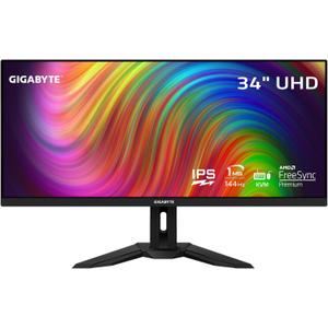 GIGABYTE M34WQ 34" 144Hz Ultrawide-KVM Gaming Monitor, 3440 x 1440 IPS Display, 1ms (MPRT) Response Time, 91% DCI-P3, HDR Ready, 1 Display Port 1.4, 2 HDMI 2.0, 2 USB 3.0, 1 USB Type-C (M34WQ-SA)