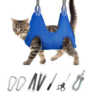 Pet Grooming Hammock for Small Dogs & Cats - Nail Trimming Sling with Clippers, Nail File, & Scissors - XXS Hanging Grooming Harness for Safe & Easy Nail Care (Blue)