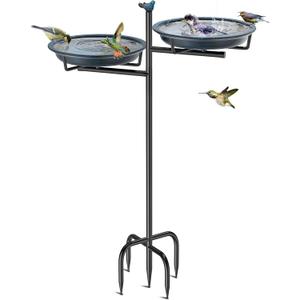 2-in-1 Metal Bird Bath for Outside, Vintage Freestanding Birdbaths Feeder Bowl, Stable & Easy to Clean Birdfeeder for Outdoors Garden Yard Lawn Decor (Vintage Blue)