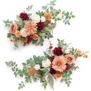 Ling's moment 2Pcs Terracotta Artificial Flower Garland Floral Swags Centerpieces Burnt Orange Wedding Arch Flower Greenery Arrangements for Sweetheart Table Wall Window Home Garden Outdoor Decor