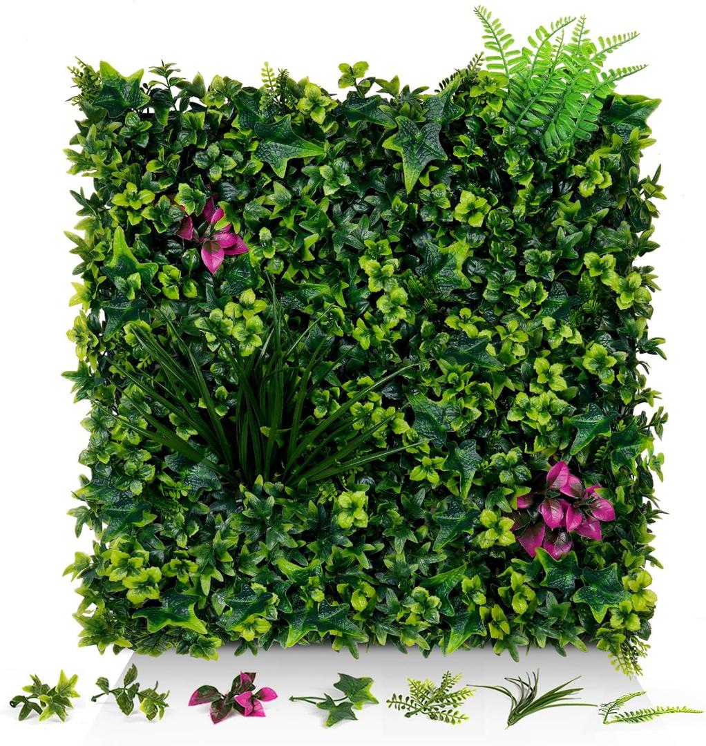 Artificial Grass Wall Panels, 20"x20" 6pcs Greenery Backdrop with Mint Plant Leaves, UV-Anti Fake Greenery Plant Boxwood Panels for Privacy Fence Screen, Outdoor Green Wall Decor for Patio Garden