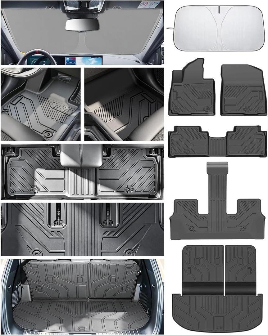 Floor Mats for 2027 Kia Telluride Gas Only (Not for Hybrid) 7&8 Seater TPE Custom Car Floor Mats Full Set Trunk Mat with Backrest Mat All Weather 2027 Kia Telluride Accessories