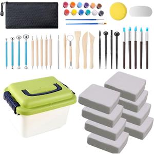10 lb White Natural Air-Dry Clay + 30 pcs Pottery Tools + Storage Box,Ideal for Wheel Throwing,Hand Building,Sculpting;Great for All Skill Levels;Whiteware Clay for Pottery (White 10LB)