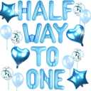 JeVenis Half Way To One Balloons 1/2 Birthday Decorations Half Way To One Birthday Party (blue)