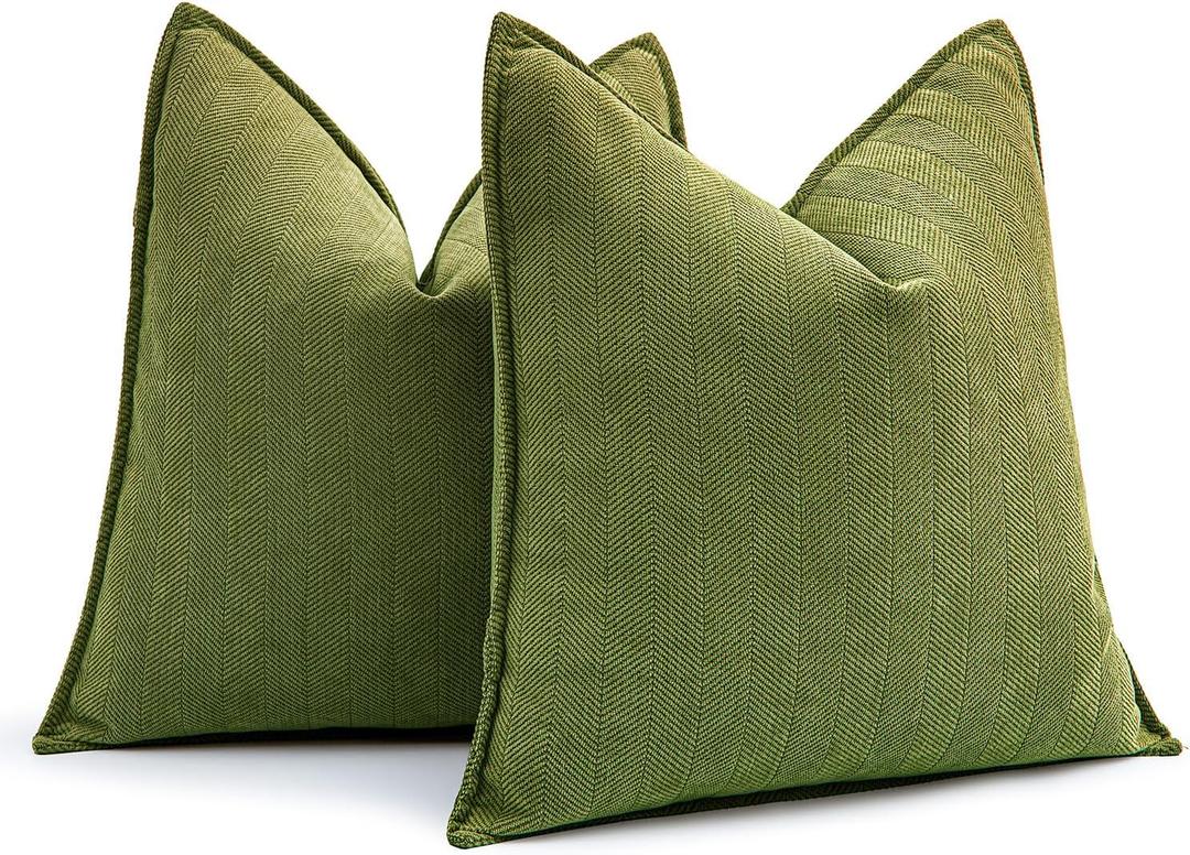 MIULEE Pack of 2 Moss Green Decorative Pillow Covers 18x18 Inch Soft Chenille Luxurious Couch Throw Pillows Farmhouse Cushion Covers with Elegant Design for Sofa Bedroom Living Room Spring Home Decor