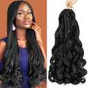 WIPPORYA French Curly Braiding Hair 24 Inch 4 Packs Black Loose Wave Bouncy Crochet Hair Pre Stretched 100g/pack Yaki Curly Braiding Hair for Black Women Hair Extensions (1B)