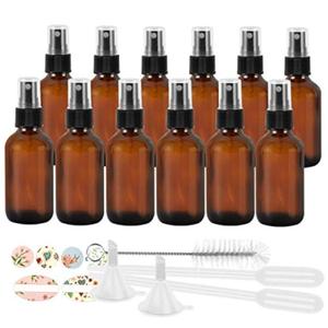 STARSIDE 4 oz Amber Glass Spray Bottles (12 Pack) - Leak Proof Fine Mist Sprayer for Face, Hair, Essential Oils - Includes Funnels, Droppers, Labels & Brush