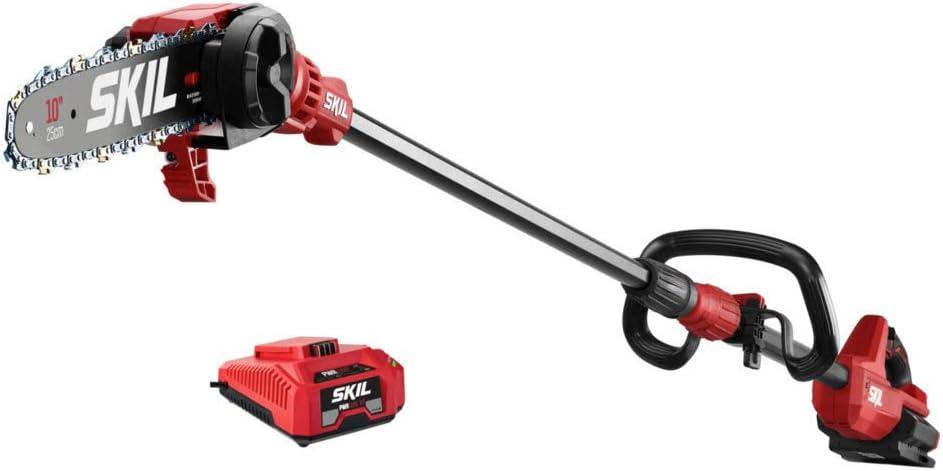 SKIL PWR CORE 40 Brushless 40V 10'' Pole Saw Kit with Over 9ft. Telescoping Shaft & Angled Head, Includes 2.5Ah Battery and Auto PWR Jump Charger - PS4561C-10