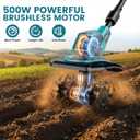 Cordless Tiller Cultivator, 360RPM Electric Garden Tiller, 2 * 3.0Ah 21V Batteries & Charger, Brushless Motor Battery Powered Garden Rototiller for Lawn/Gardening/Soil Cultivation