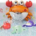 TUMAMA Baby Bath Toy, Bath Bubble Maker Machine with Music, 3 Bathtub Wind-Up Toys, Crab Shower Water Toy for Toddlers Kids Boys Grils (Orange)