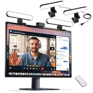 yAyusi Dual-lamp Video Conference Lighting, LED Streaming Light with Remote and Touch Control, Zoom Lighting for Computer,Webcam Laptop Monitor Ring Light for Video Calls/Zoom Meetings/Video Recording (Black)