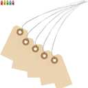 100 Manila Shipping Tags with Wire Attached #1-2 3/4 x 1 3/8 - Small Paper Hang Labels with Metal Ties and Reinforced Hole, Pre-Wired Tags to Tie On