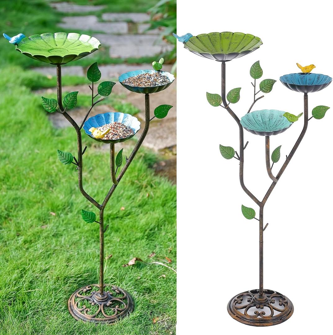 Bird Baths for Outdoors, 37" H Bird Bath for Outside, 3-in-1 Bird Feeders for Outdoors, Pedestal Birdbaths, Metal Bird Bath Bowl for Garden, Lawn, Yard Decor