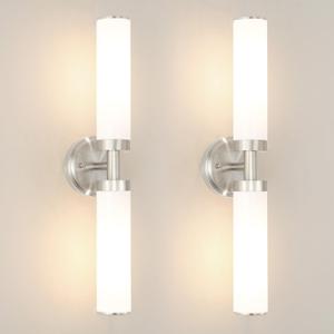 Brushed Nickel Wall Sconces Set of 2, Modern Bathroom Vanity Lights for Mirror, Wall Light Fixtures with Milk Glass for Bathroom, Bedroom, Hallway, E26 Base, Bulbs Required, 22.05 Inch
