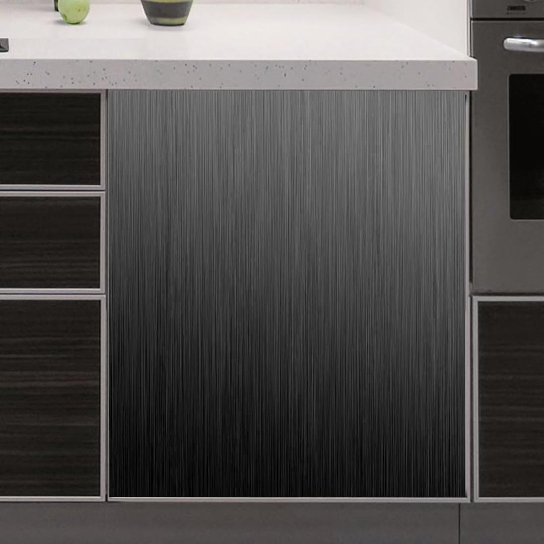 Black Stainless Steel Magnetic Dishwasher Cover, Brushed Stainless Steel Pattern, 23" x 26", 1 Count