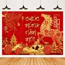 TET Decorations 2026 Vietnamese New Year Backdrop with 12 Red Envelopes Vietnamese Lunar New Year Decorations