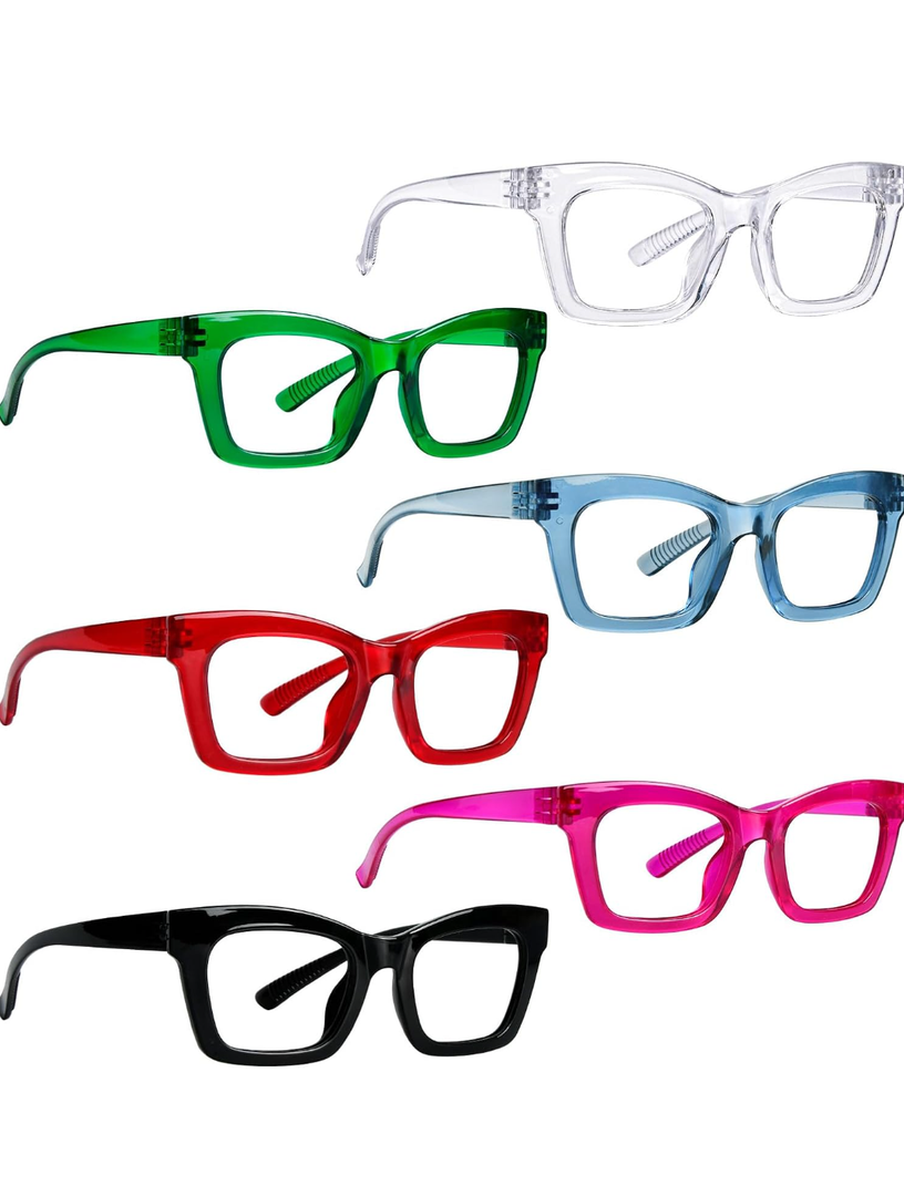 GUD 6 Pairs Cat-Eye Reading Glasses Metalless Screwless Spring Hinges 6 Pack Oversized Readers for Women