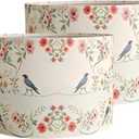 Drum Flower Lamp Shades for Table Lamps 12" Top x 12" Bottom x 8" High Linen Lampshade set of 2 Lamp Shade with E27 to E26/E14 Adapters for Floor Lamps Bedside Lamps, Assembly Required (pattern 9)