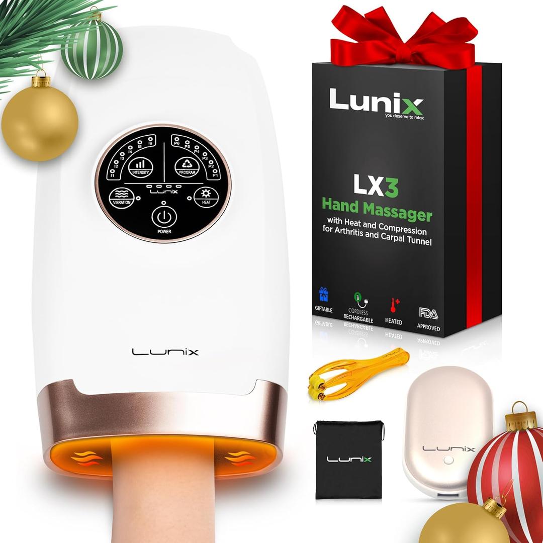 Lunix LX3 Hand Massager, Shiatsu Hand Massage Machine with Heat and Compression, 6 Levels Pressure Point Therapy for Arthritis, Carpal Tunnel, and Finger Numbness, Pain Relief