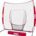 ZELUS Baseball Net 7 ft x7 ft, Softball Hitting & Pitching with Carry Bag, Ground Stakes, Portable Backstop & Bow Frame, Training Equipment for All Ages, Red-1