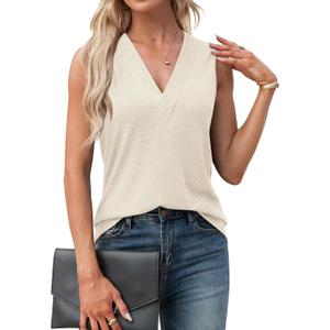 Agnes Urban Womens V Neck Tank Tops Dressy Summer Sleeveless Shirts Casual Loose Tunic Tops Blouses T Shirts (S)