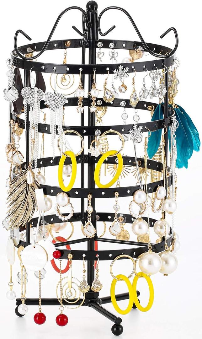 Sooyee Earring Holder Organizer,360 Rotating Earring Organizer,Jewerly Organizator 4 Tiers 144 Holes Earring Display Stands for Selling,Metal Jewlery Holder,Black