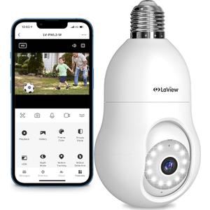 LaView 4MP Bulb Security Camera 2.4GHz,360 2K Security Cameras Wireless Outdoor Indoor Full Color Day and Night, Motion Detection, Audible Alarm, Easy Installation, Compatible with Alexa (White)