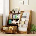 COZPAW Kids Bookshelf and Toy Storage, 4 Tier Toddler Bookshelf with Movable Drawer (Brown), Medium