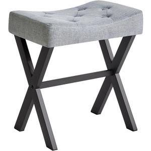 IBUYKE U-Shaped Linen Vanity Stool, Square Makeup Chair with X-Leg, Ottoman Seat Footrest Stool, Multi-Use as Small Side Table, for Bedroom, Living Room, Blue Gray