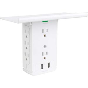 Socket Wall Shelf-CFMASTER 10 Port Surge Protector Wall Outlet, 8 Electrical Outlet Extenders and 2 USB Ports 2.4A, with Removable Built-In Shelf, FCC Listed (1, White)