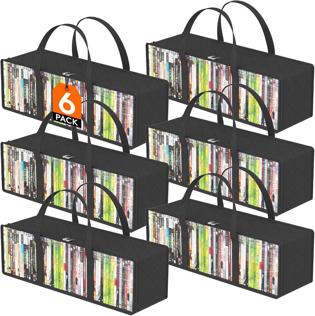 Lifewit CD Storage Bags 6 Pcs, Clear PVC Plastic DVD Organizer with Handles and Zipper, Media Holder for Blu Ray Disc, Movie Cases, VHS Box, Video Game Disks, Albums, Books, Holds 300 CDs (50 Each)