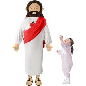 Giant Jesus Plush 6 Ft Jesus Stuffed Doll Plushie Toy Christian Pillow Religious Decoration Gift for Christening Easter (Red Heart)
