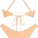 ZAFUL Women's V Neck Bikini Set High Waisted Swimsuits Lace Up Bow Decor Cheeky Two Piece Bathing Suit (Orange, M)
