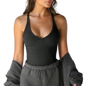 GTEUKTG Women's Spaghetti Strap Scoop Neck Tank Top Racerback Slim Fitted Ribbed Camisole Solid Basic Workout Crop Cami (Black, XL)