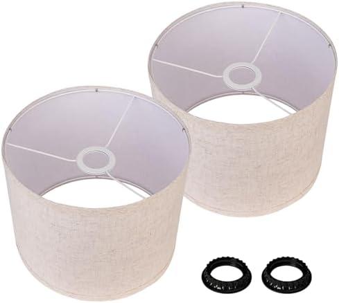 LIANHENG Drum Lamp Shades Set of 2, Beige Linen Lamp Shades for Table Lamps, 11‘’ Diameter x 8.85‘’ Height, Replacement Lampshades for E26 Socket Floor Lamps or Table Lamps