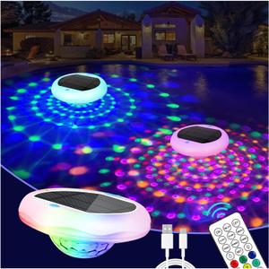 2-in-1 Solar and Rechargeable Floating Pool Lights: 6.7" Pool Lights That Float 6 Dynamic Modes with Remote IP68 Waterproof Hang RGB Upper and Lower Bathtub Light for Garden Pond 1 Pack