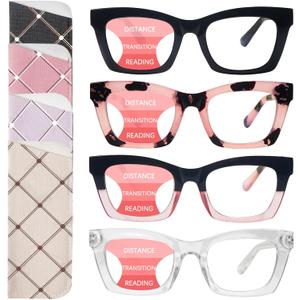 SIGVAN Progressive Multifocus Reading Glasses for Women Men Blue Light Blocking Spring Hinge Computer Multifocal Readers (4 Mix)