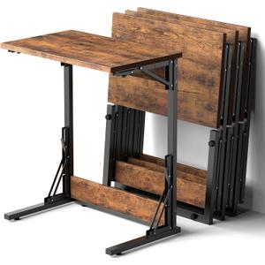 Tatub 24" Folding C Shaped End Table Set of 4, Small Sofa Side Laptop Desk, Couch TV Tray Table for Living Room, Bedroom, Rustic Brown