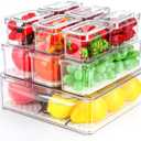 10 Pack Fridge Organizer, Stackable BPA-Free Refrigerator Organizer Bins with Lids, Fruit Storage Containers for Fruit Vegetable Food Drinks Cereals Clear