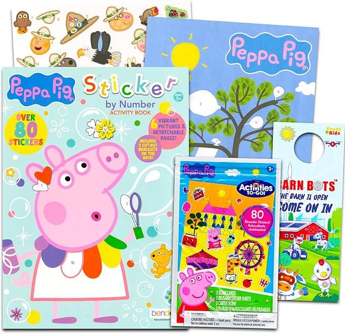 Bendon Peppa Pig Sticker by Number Book Set - Peppa Pig Activity Sticker Book Bundle with Peppa Pig Sticker Mosaic Book, Coloring Pages, Stickers, More | Peppa Pig Activity Book for Kids